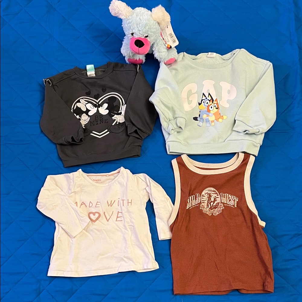 GAP Mint Green Kids Sweatshirt with Cartoon Characters and others inc toys